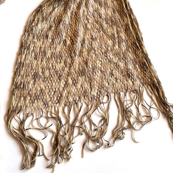 Missoni Style Scarf Beige Taupe Brown Design Loose Knit Women Designer Shawl - Picture 2 of 9